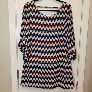 Speechless Blue and Cream Graphic 3/4 Sleeve Mini Dress